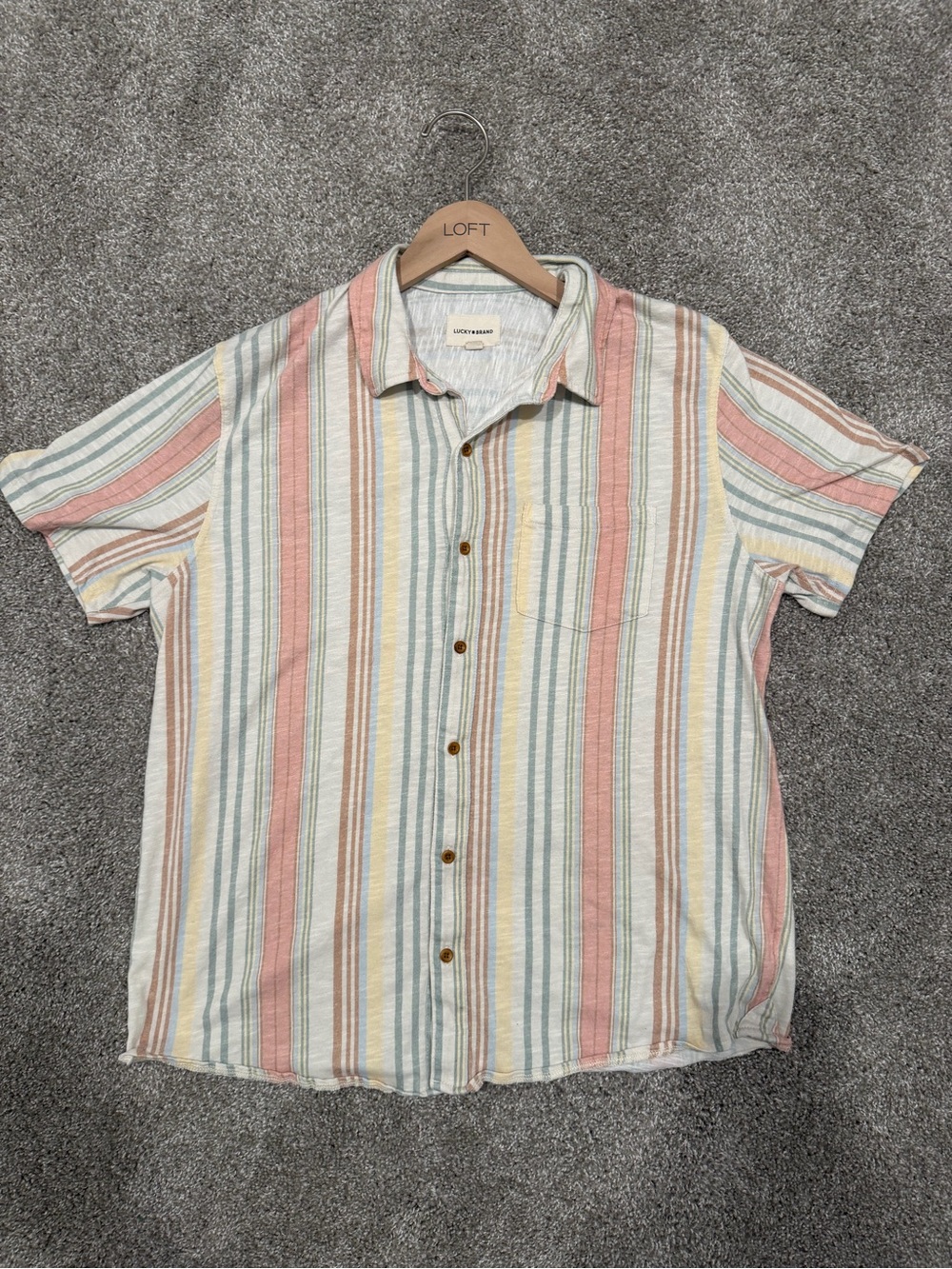 Lucky Brand Pastel Men’s Large Striped Short-Sleeve Button-Down Shirt